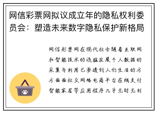 网信彩票网拟议成立年的隐私权利委员会：塑造未来数字隐私保护新格局 - 副本