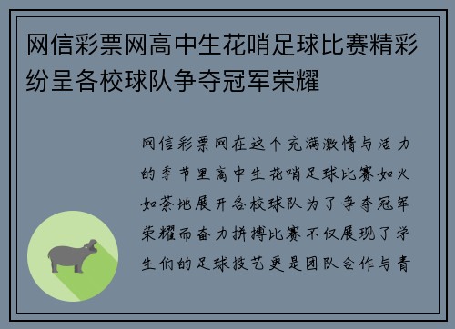 网信彩票网高中生花哨足球比赛精彩纷呈各校球队争夺冠军荣耀