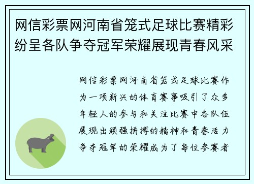 网信彩票网河南省笼式足球比赛精彩纷呈各队争夺冠军荣耀展现青春风采