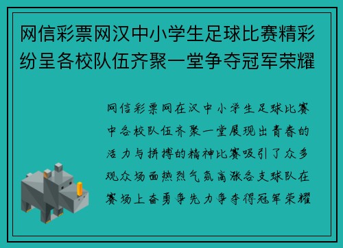 网信彩票网汉中小学生足球比赛精彩纷呈各校队伍齐聚一堂争夺冠军荣耀