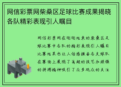 网信彩票网柴桑区足球比赛成果揭晓各队精彩表现引人瞩目
